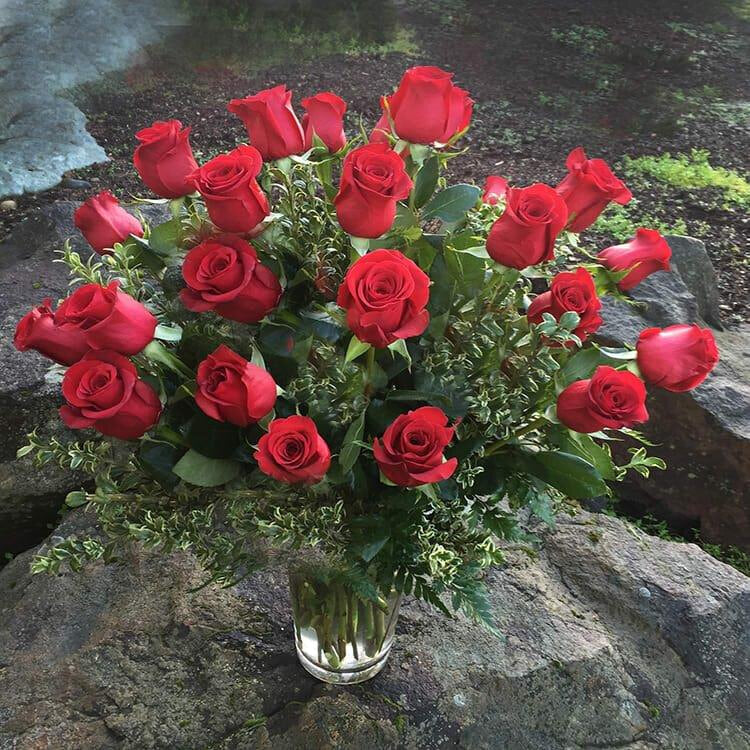 Two Dozen Long Stem Red Roses Vased