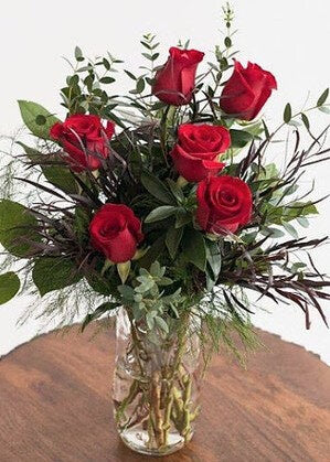 Half Dozen Red Roses in a Vase